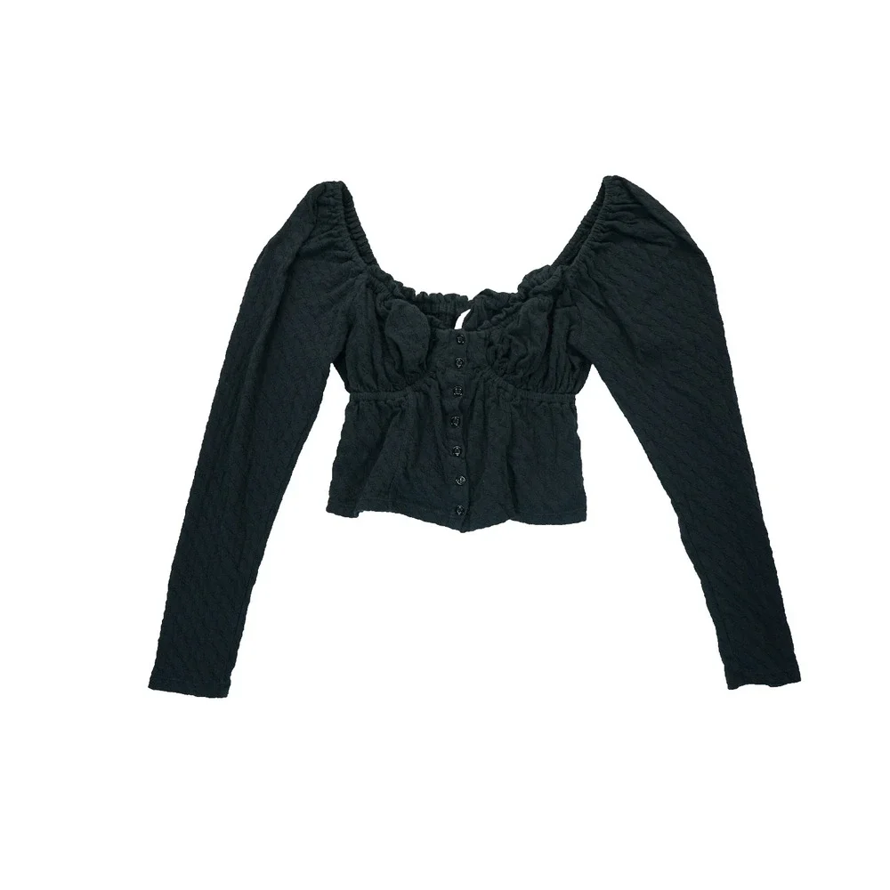 Free People Ladybug Long Sleeve Sweetheart‎ Neck Top Black Large